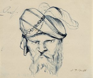 एक पगड़ी पहने हुए आदमी, 1840-42 (क्रीम वोव पेपर पर कलम और नीली स्याही)